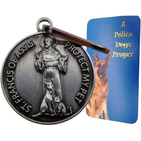 Westmon Works St Francis Police Dog Medal Set with Wallet Sized Prayer Card and Metal Pet Collar Pendant Medallion for K9 Unit Officers