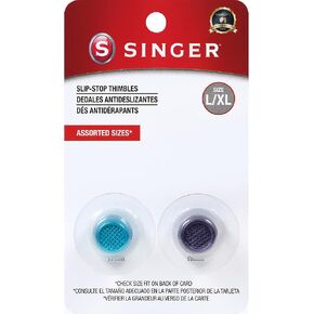 SINGER Slip Stop Thimbles, Size Large and XLarge, Metallic Blue and Purple - Set of 2