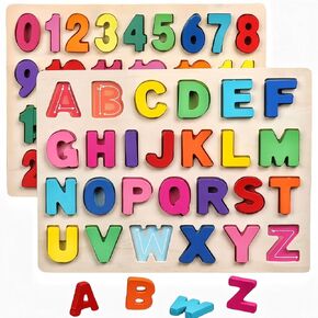 Alphabet Puzzle Wooden Puzzles for Toddlers, Alphabet Learning Toys ABC Shape Puzzle Wood Montessori Preschool Early Education Learning Toys for Kids Toddlers Girls Boys Kindergarten
