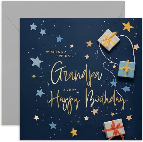 Old English Co. Nephew Birthday Card for Him - Navy Blue Male Birthday Card for Family - Stars Wrapped Gifts Presents Card Design - Modern Birthday Card | Blank Inside in Saudi Arabia
