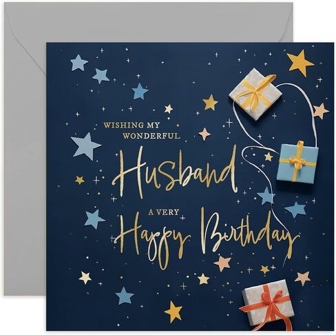 Old English Co. Nephew Birthday Card for Him - Navy Blue Male Birthday Card for Family - Stars Wrapped Gifts Presents Card Design - Modern Birthday Card | Blank Inside in Saudi Arabia