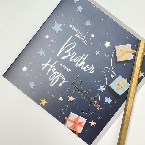 Old English Co. Nephew Birthday Card for Him - Navy Blue Male Birthday Card for Family - Stars Wrapped Gifts Presents Card Design - Modern Birthday Card | Blank Inside in Kuwait