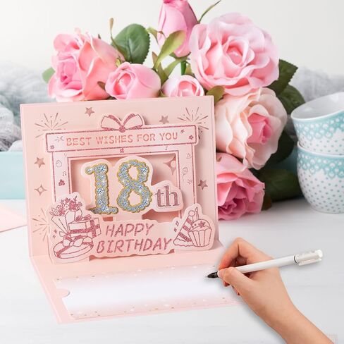 HOMANGA 18th Birthday Card, 3D Pop Up 18th Birthday Card for Girls Her, Back in 2007 Card with Envelope, 18th Birthday Gifts for Daughter, Sister (Rose Gold) in Kuwait