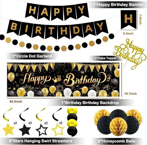 Green Black Birthday Decorations, Happy Birthday Banner, Backdrop, Balloons, Honeycomb Balls, Star Foil Balloons, Stars Hanging Swirls & Cake Topper for Baby Boys Girl Men Women Birthday Decoration in Saudi Arabia