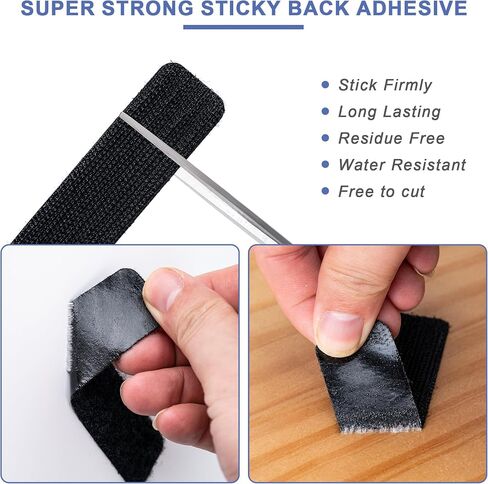 20 Sets Hook and Loop Strips with Adhesive, 2x4 inch Strong Double Sided Tape Heavy Duty Sticky Back Self Adhesive Fasten Mounting Tapes for Home School or Office Use, Black in Saudi Arabia