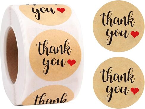 1 Rolls/500Pcs Thank You Stickers Self Adhesive Kraft Paper Label Stickers for Gift Wrapping Baking Wedding Birthday Party Christmas, 25mm in Saudi Arabia