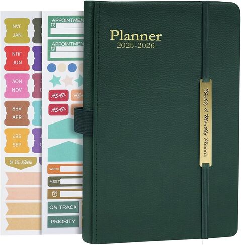 AUAUY Planner 2025-2026:A5 18-Month Diary Jan 2025-Jun 2026,Leather Hardcover, 2025 Planner Weekly&Monthly Layouts, To-Do Lists,for Office & School Use,Green in Kuwait