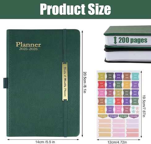 AUAUY Planner 2025-2026:A5 18-Month Diary Jan 2025-Jun 2026,Leather Hardcover, 2025 Planner Weekly&Monthly Layouts, To-Do Lists,for Office & School Use,Green in Kuwait