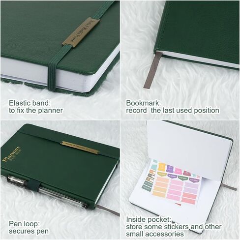 AUAUY Planner 2025-2026:A5 18-Month Diary Jan 2025-Jun 2026,Leather Hardcover, 2025 Planner Weekly&Monthly Layouts, To-Do Lists,for Office & School Use,Green in Kuwait