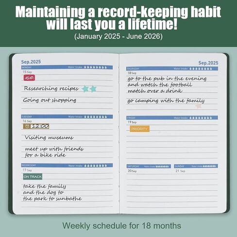 AUAUY Planner 2025-2026:A5 18-Month Diary Jan 2025-Jun 2026,Leather Hardcover, 2025 Planner Weekly&Monthly Layouts, To-Do Lists,for Office & School Use,Green in Kuwait