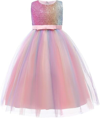 REXREII Girls Unicorn Party Sleeveless Long Tulle Dress w/Headband Halloween Costume Princess Birthday Christmas Ball Gown in Saudi Arabia
