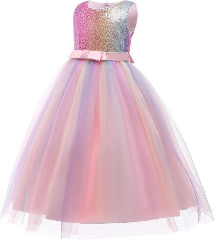 REXREII Girls Unicorn Party Sleeveless Long Tulle Dress w/Headband Halloween Costume Princess Birthday Christmas Ball Gown in Saudi Arabia