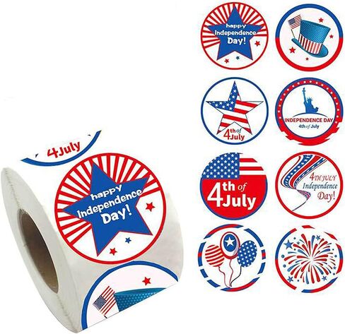 500Pcs Independence Day Label Stickers Roll 4th of July Envelope Seals Stickers Patriotic Party USA Flag Star Balloon Adhesive 1.5inch Round Labels Wrapping Paper for Card Gift Bags Decor 8 Designs in Saudi Arabia