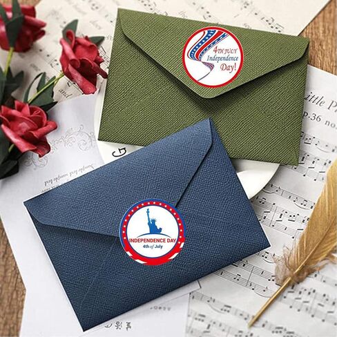 500Pcs Independence Day Label Stickers Roll 4th of July Envelope Seals Stickers Patriotic Party USA Flag Star Balloon Adhesive 1.5inch Round Labels Wrapping Paper for Card Gift Bags Decor 8 Designs in Saudi Arabia