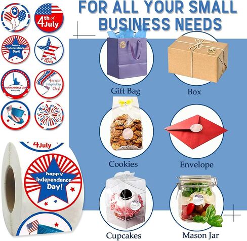 500Pcs Independence Day Label Stickers Roll 4th of July Envelope Seals Stickers Patriotic Party USA Flag Star Balloon Adhesive 1.5inch Round Labels Wrapping Paper for Card Gift Bags Decor 8 Designs in Saudi Arabia