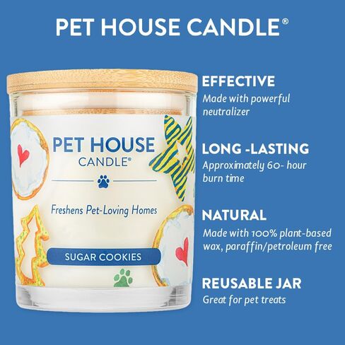 One Fur All Pet House Scented Candle, 9 OZ Glass Jar, 100% Plant-Based Soy Candle with a Cotton Wick, Clean Burning, Long Lasting Pet Odor Candles for Home, Sugar Cookies in Saudi Arabia