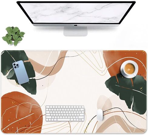 Arttown Bohemian Green Leaves Pad Mouse Mater Garing Summer Boho Botanical Flower Non-Slip Desk Pad Deed Pad and Mouse Desk Mat for Gamer ، Office & Home ، 31.5 × 15.7 in in Kuwait