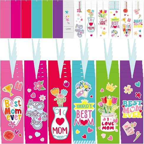 36 Sets Happy Mother's Day Craft Kit for Kids DIY Mom Bookmark Sticker Scenes Make Your Own Craft Gifts World's Best Mom Craft Bulk for Classroom School Home Mother's Day Party Favor Supplies in Saudi Arabia
