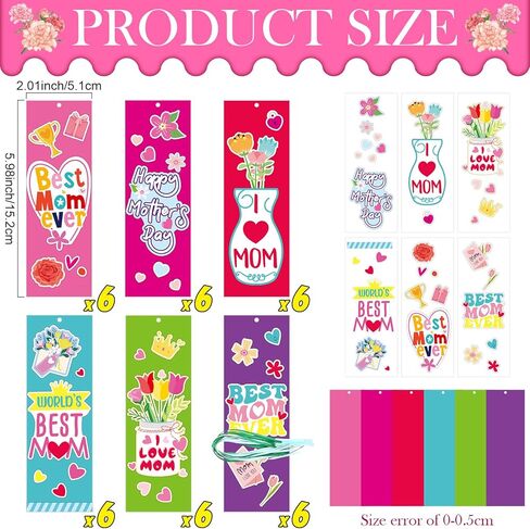 36 Sets Happy Mother's Day Craft Kit for Kids DIY Mom Bookmark Sticker Scenes Make Your Own Craft Gifts World's Best Mom Craft Bulk for Classroom School Home Mother's Day Party Favor Supplies in Saudi Arabia