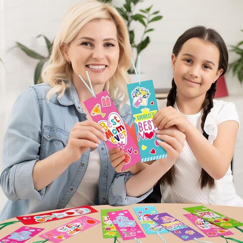 36 Sets Happy Mother's Day Craft Kit for Kids DIY Mom Bookmark Sticker Scenes Make Your Own Craft Gifts World's Best Mom Craft Bulk for Classroom School Home Mother's Day Party Favor Supplies in Saudi Arabia