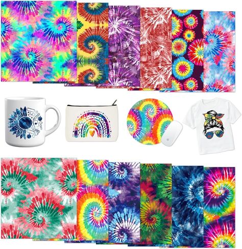 Tintnut Tie Dye Sublimation Transfer Paper - 12 Sheets 12inchesx10inches, Rainbow Sublimation Transfer Ink Sheets Compatible with Cricut for DIY MugsTumblers Key Chain T-Shirts in Saudi Arabia
