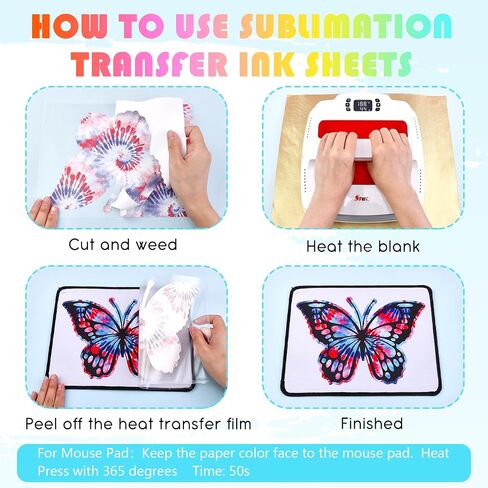 Tintnut Tie Dye Sublimation Transfer Paper - 12 Sheets 12inchesx10inches, Rainbow Sublimation Transfer Ink Sheets Compatible with Cricut for DIY MugsTumblers Key Chain T-Shirts in Saudi Arabia