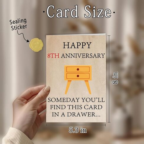 Happy 8 Year Anniversary Card for Him Her, Funny 8th Wedding Anniversary Card for Couple Husband Wife, Best Bronze Aday Gifts for Men Women, Sweet Valentines Gifts Ideas in Kuwait