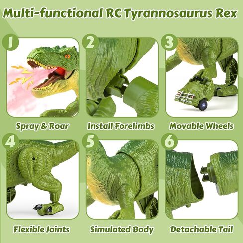 Remote Control Tyrannosaurus Rex Dinosaur Toys for Kids 3-5, 5-7, 8-12, RC T Rex Dino Robot Toy with Spray, Roar & Light, Birthday for 3 4 5 6 7 8 9 10 11 12 Year Old Boys (Brown) in Saudi Arabia