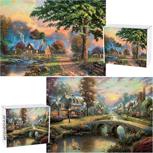 2 Pack Puzzles for Adults 1000 Pieces, Jigsaw Puzzles Simpler Times & Sunset on Lamplight Lane, Vintage Jigsaw Puzzles for Adults 1000 Pieces and Up, for Puzzle Lovers in Saudi Arabia