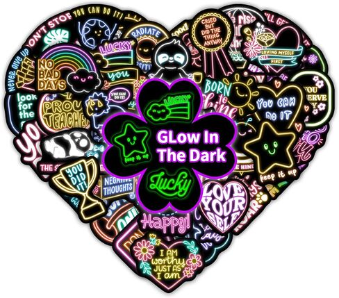 50 Pcs Glow in The Dark Neon Inspirational Quotes Kids Stickers for Water Bottle, Cute Waterproof Vinyl Positive Motivational Phrases Laptop Decals, Boys Girls Skateboard Phone Case Decorations in Kuwait