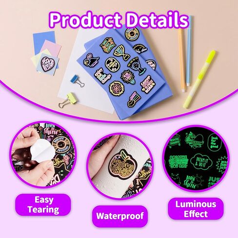 50 Pcs Glow in The Dark Neon Inspirational Quotes Kids Stickers for Water Bottle, Cute Waterproof Vinyl Positive Motivational Phrases Laptop Decals, Boys Girls Skateboard Phone Case Decorations in Kuwait
