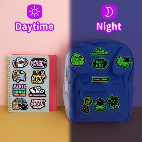 50 Pcs Glow in The Dark Neon Inspirational Quotes Kids Stickers for Water Bottle, Cute Waterproof Vinyl Positive Motivational Phrases Laptop Decals, Boys Girls Skateboard Phone Case Decorations in Kuwait