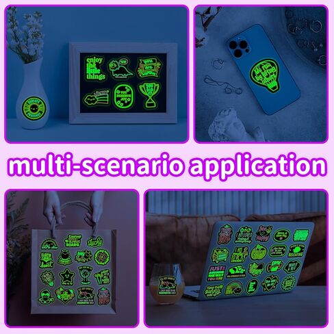 50 Pcs Glow in The Dark Neon Inspirational Quotes Kids Stickers for Water Bottle, Cute Waterproof Vinyl Positive Motivational Phrases Laptop Decals, Boys Girls Skateboard Phone Case Decorations in Kuwait
