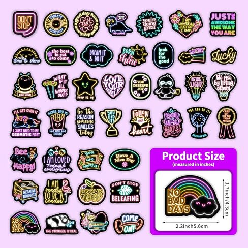 50 Pcs Glow in The Dark Neon Inspirational Quotes Kids Stickers for Water Bottle, Cute Waterproof Vinyl Positive Motivational Phrases Laptop Decals, Boys Girls Skateboard Phone Case Decorations in Kuwait