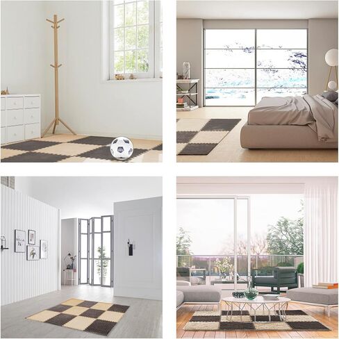 12 pcs Thickened Plush Interlocking Floor Mat 0.6" Thick- Fluffy Square Tiles with 12 Edgings Soft Anti-Slip Puzzle Area Rug Playmat for Room (11.8", Gray & Light Brown) in Kuwait