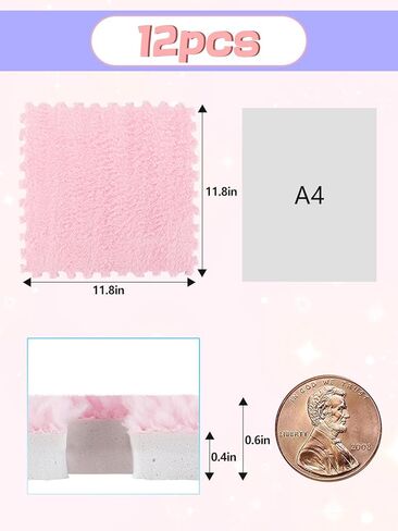 12 pcs Thickened Plush Interlocking Floor Mat 0.6" Thick- Fluffy Square Tiles with 12 Edgings Soft Anti-Slip Puzzle Area Rug Playmat for Room (11.8", Gray & Light Brown) in Kuwait