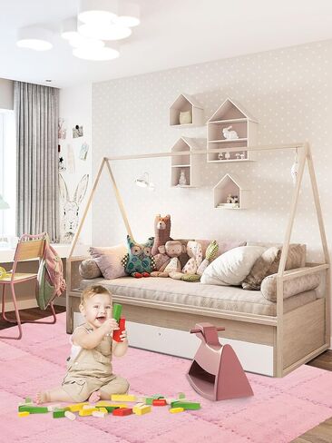 12 pcs Thickened Plush Interlocking Floor Mat 0.6" Thick- Fluffy Square Tiles with 12 Edgings Soft Anti-Slip Puzzle Area Rug Playmat for Room (11.8", Gray & Light Brown) in Kuwait