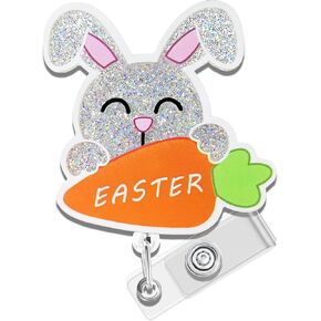 Happy Easter Badge Reel with Retractable Clip Rabbit Badge Holders Funny Cute Gnome Badge Clips CNA RN LPN Healthcare Badge Nursing Accessories for Work