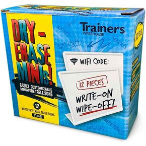 Trainers Warehouse Heavy Duty Premium Reusable Name Cards, White, Dry-Erase Tent, Space Saver, 8.75" x 3" (10)