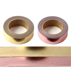Gold&Pink Washi Tape,Metallic Gold Foil Decorative Tape for Wall Decor,Craft,Self-Adhesive Masking Tape,Mirror Tape(0.59inx33FT,Gold&Pink,2 Rolls)