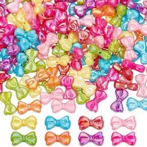 200Pcs Bowknot Beads Acrylic Bow Bead Bulk Colorful Pink Blue Green Opaque Butterfly Bows Bowknots Shaped Mini Loose Spacer Bead for Jewelry Making Bracelet Necklace DIY Crafts Accessories