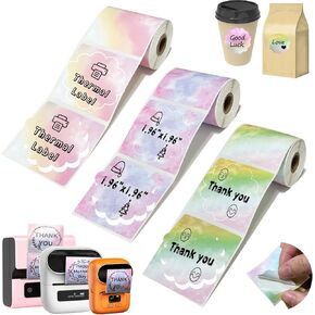 3 Rolls Flower Thermal Labels Gradient Colorful Sticker for Phomemo M110 M220 M221 M120 M200 Label Maker Printer,1.96x1.96in Waterproof Labels Paper for Address,DIY,Design,Price,Thanks