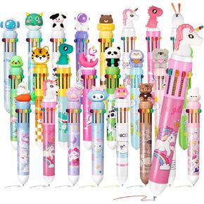 Kosiz 24 Pcs Multicolor Ballpoint Pen 10 in 1 Multi Color Pen in One Retractable 0.7 mm Cute Animal Cartoon Design for Office School Supplies Students Rewards Birthday Gift