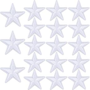 PAGOW 18pcs Self Adhesive Star Patches, 1 inch Iron on Sewing Embroidered Applique, Easy to Use Star Patch Stickers for Clothes Hats Jackets Bags Repair and Decoration (White, 1")