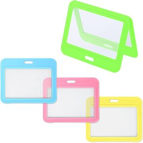 4pcs ID Badge Holders, Horizontal Double-Sided Windows Name Tags Holder Hard Plastic ID Card Case Protector Pouch for Office School ID Credit Card Exhibition (Multicolored)