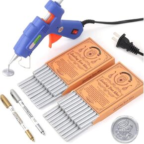 Wax Seal Kits, Wasole 40Pcs Silver Sealing Wax Sticks with Glue Gun + 2Pcs Wax Seal Pens for Wax Seal Stamp, Great for Wedding Invitations, Birthday Cards, Envelopes, Gift Wrapping (Silver)