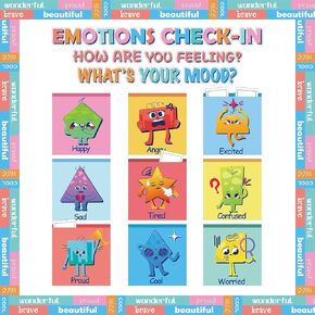 82 Pcs Emotions Check-in Bulletin Board Set Welcome Calming Corner Poster Feeling Cutouts Morning Meeting Greetings Pocket Chart Autism Behavior Classroom Decorations Back to School Supplies