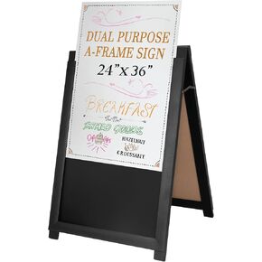 Ilyapa 2 in 1 A Frame Sign Holder and Chalkboard Easel - Dual Sided Magnetic Chalk Sandwich Board & Poster Stand - Sidewalk Advertising Signs Display for Businesses and Vendors Outdoor - 28x41 - Black