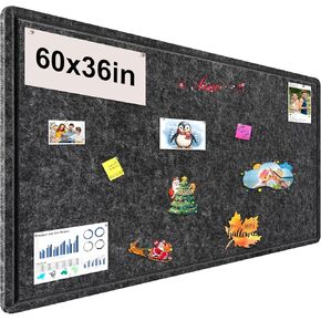 Large Bulletin Board, 60x36 Inches Cork Board Alternative, Large Felt Board Decorative Pin Board for Wall, Foldable Photo Board Self-Adhesive Vision Board with 36 Pushpins Dark Gray