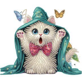 PFFNGPEN Special Shape Diamond Painting Kits for Adults,5D Cat Crystal Rhinestone Diamond Art Kits for Beginners,for Home Wall Decoration Gift,Animal,12x12 inch
